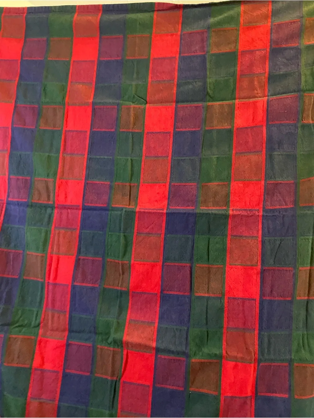 Vintage Tablecloth Bold Checkerboard Plaid 48” X 48’ Square Red Green Blue